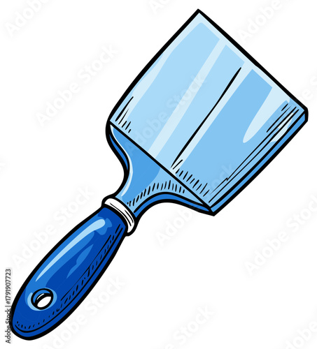 Blue Putty Knife Tool Hand Drawn Style for Construction Home Renovation and Repair Work Illustration