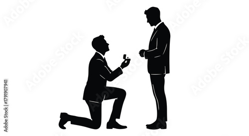 Man proposes marriage to partner with ring, silhouette of romantic moment