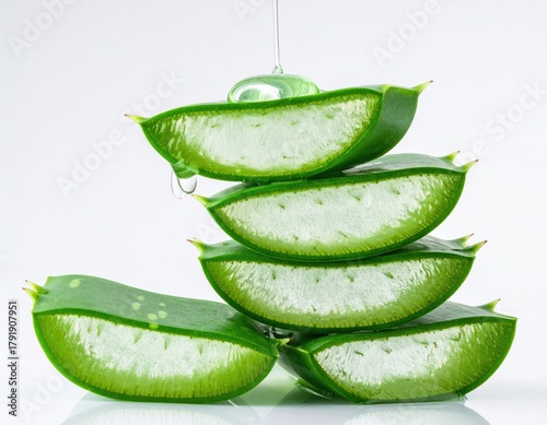 Wallpaper Mural Sliced aloe vera stacked, dripping clear gel Torontodigital.ca