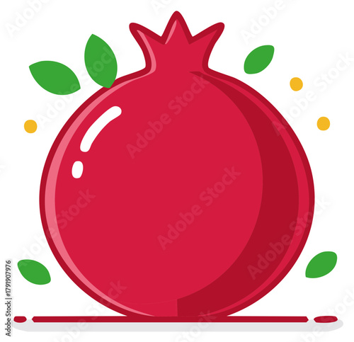 Fresh red pomegranate fruit with leaves vector icon. Simple flat cartoon illustration for healthy food design.