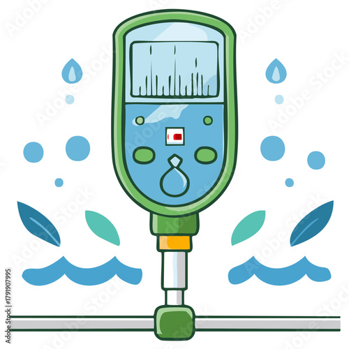 Cartoon digital water meter for smart irrigation system and water management