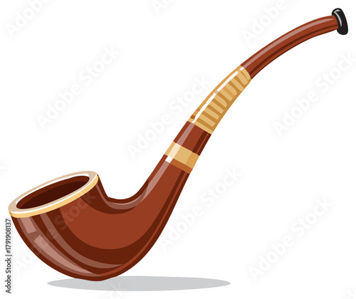 Isolated Cartoon Illustration of Tobacco Pipe, Smoking Accessory, Brown with Band Detail on White