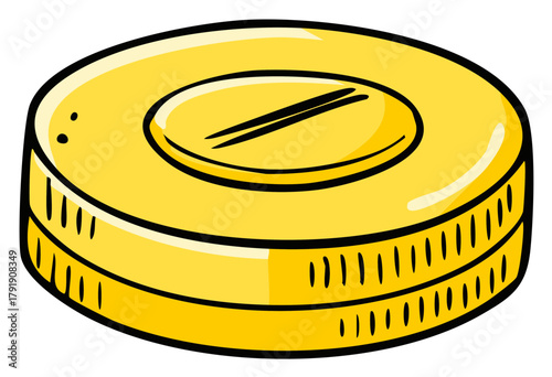 Cartoon Gold Coin Illustration Round Metallic Currency