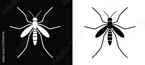 Minimalist Mosquito Icon Line Art in Black and White Vector Illustration