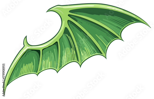 Stylized green dragon wing illustration with sharp points and segmented design