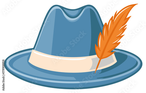 Felt hat with feather illustration, vintage fashion accessory, retro headwear