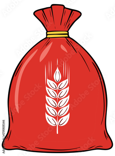 Red sack with wheat ear symbol, agriculture concept, isolated design element