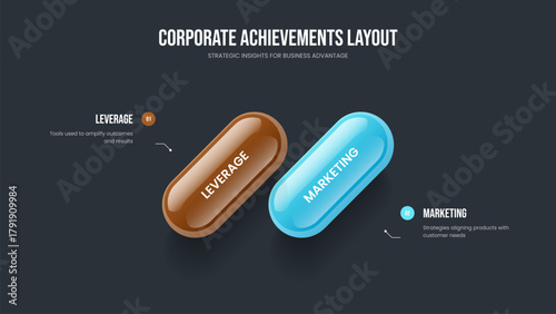 Modern Plan Two Option Infographic Frame Layout. Sales Portfolio 2 Element Diagram Slide Design. Advertising Launch Slideshow Template Vector Illustration.
