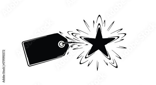 Black price tag with a shining starburst, symbolizing a great deal or special offer