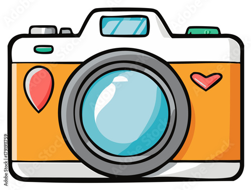 Cute cartoon camera with heart and drop decorations artistic illustration