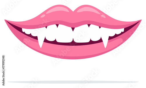 Pink vampire lips with sharp fangs and white teeth