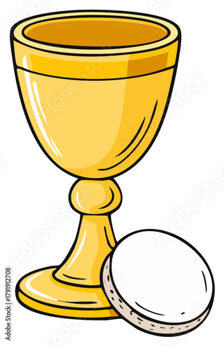 Golden Chalice and Communion Wafer Religious Christian Symbol Illustration