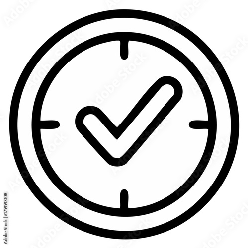 Clock icon with check mark design, concept of time management and completion.