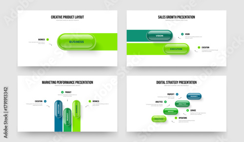 Modern Launch 1 2 3 4 Step Diagram Presentation Layout Collection. Sales Planning One Two Three Four Element Infographic Frame Design Vector Illustration Set.