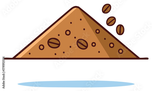 Pile of ground coffee and coffee beans illustration