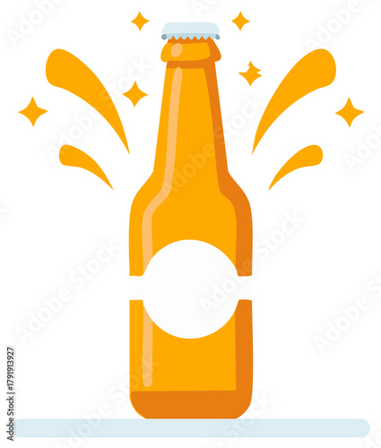 Refreshing Amber Beer Bottle with Bubbles and Sparkles