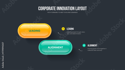 Project Forecast 2 Option Infographic Slideshow Template. Digital Development Two Step Diagram Frame Layout. Product Profile Slide Design Vector Illustration.
