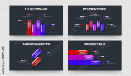 Professional Plan Four Five Two Three Option Infographic Frame Template Vector Illustration Set. Visual Campaign 4 5 2 3 Step Diagram Presentation Design Bundle.