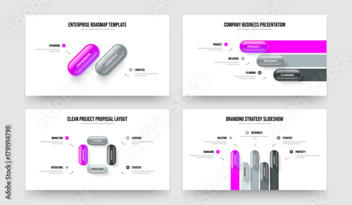 Financial Proposal Two Three Four Five Step Infographic Slideshow Design Vector Illustration Set. Professional Insight 2 3 4 5 Element Diagram Presentation Template Bundle.