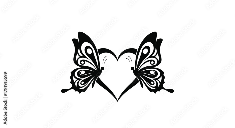 Obraz premium Elegant black butterfly wings forming a heart shape, symbolizing love and transformation.