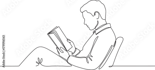 A Man Reading Book Line Art Vector