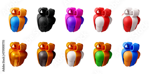Collection of 3d vector gift box icon for presentation element. Colorful present for birthday, Christmas, Valentines Day. Social media icon. Vector illustration