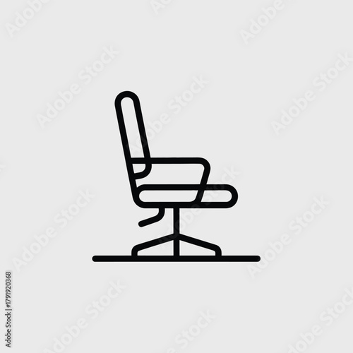 Minimalist line art icon of a swivel chair on a light gray background