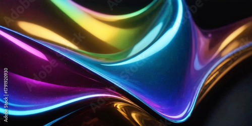 Abstract Iridescent Liquid Flow Background - Neon Glossy Waves