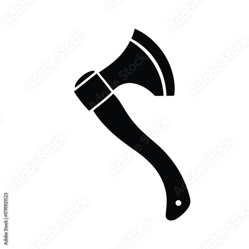 Black silhouette of a classic axe with a curved handle
