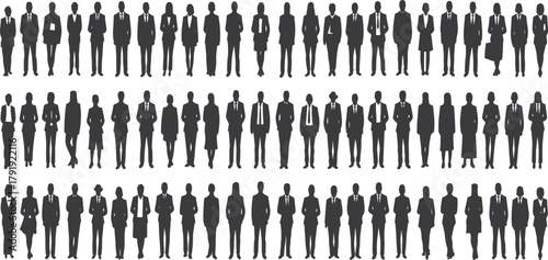 Silhouette business people standing group corporate team vector illustration of professionals men and women in formal office wear design