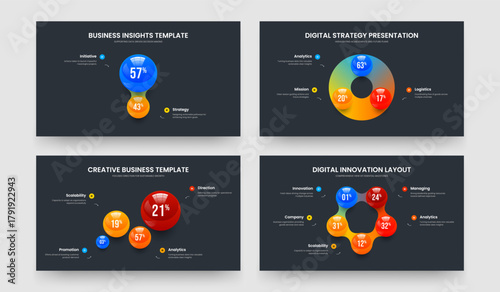 Advertising Showcase Two Three Four Five Step Chart Slide Design Vector Illustration Collection. Modern Briefing 2 3 4 5 Element Diagram Presentation Layout Set.