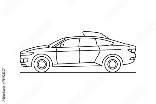 Hand drawn sketch of a modern electric suv coupe with roof box