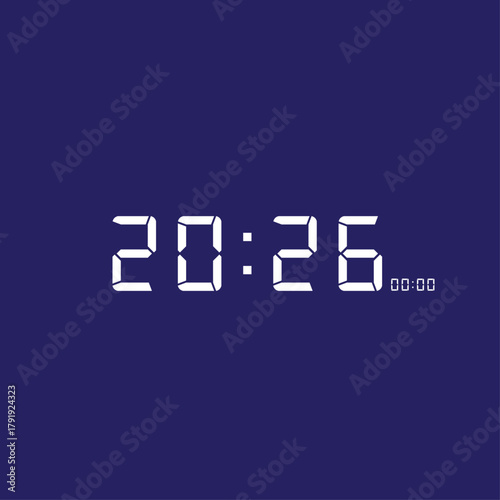 Digital Clock Style Happy New Year 2026 Design on Dark Blue Background