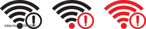 Wifi and wireless problem icon or no wifi icon set. wifi signal with a prohibition symbol. representing no internet connection. wireless problem icon or no wifi icon set