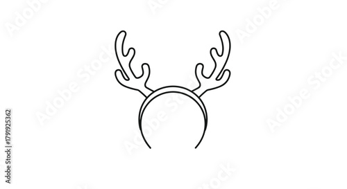 A simple black and white line drawing illustrates a festive headband adorned with delicate reindeer antlers, perfect for holiday celebrations.