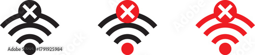 Wifi and wireless problem icon or no wifi icon set. wifi signal with a prohibition symbol. representing no internet connection. wireless problem icon or no wifi icon set