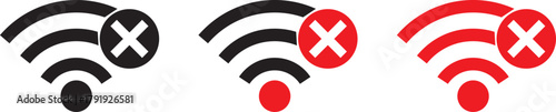 Wifi and wireless problem icon or no wifi icon set. wifi signal with a prohibition symbol. representing no internet connection. wireless problem icon or no wifi icon set