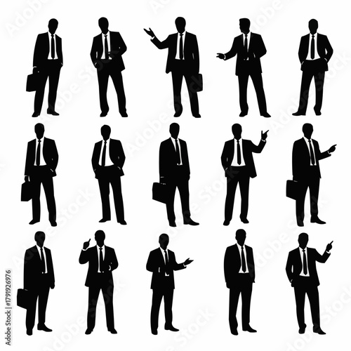 Collection of Business People Silhouettes in Various Poses.