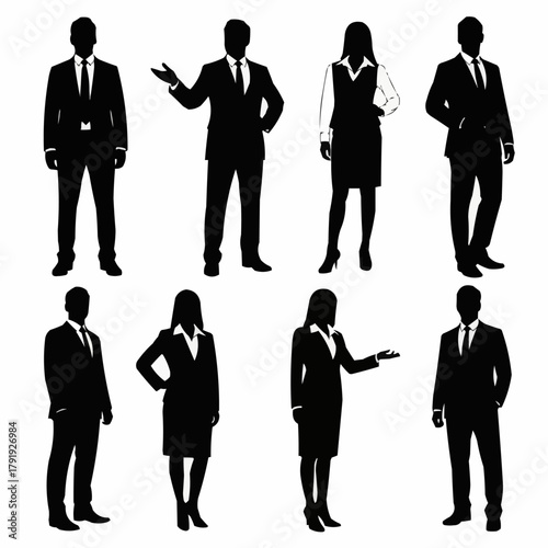 Silhouettes of Business Professionals in Various Poses.