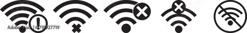 Wifi and wireless problem icon or no wifi icon set. wifi signal with a prohibition symbol. representing no internet connection. wireless problem icon or no wifi icon set
