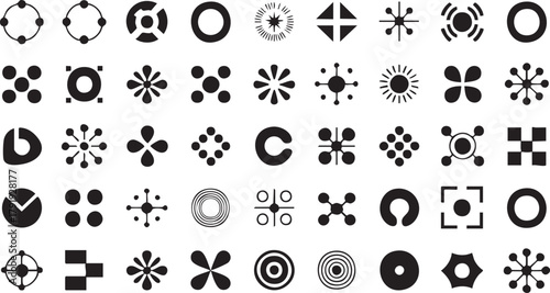 Abstract Circular and Dot Vector Logo Set. Modern Technology and Communication Symbols Collection