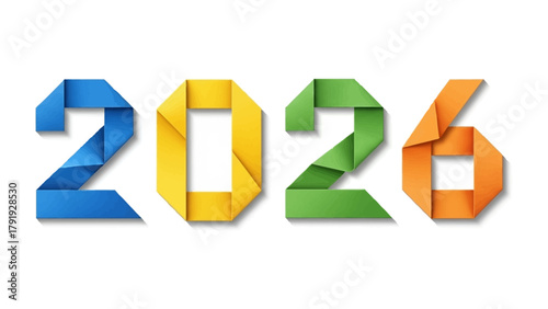 Vision of 2026: An abstract illustration displays the year 2026 constructed from colorful, origami-style geometric shapes, representing concepts of planning and future vision