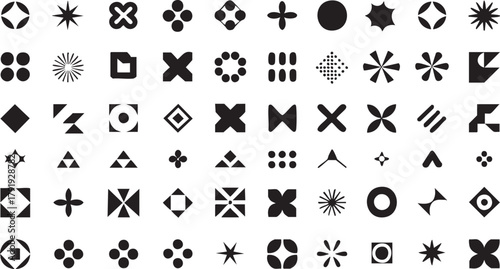 Abstract Geometric Star and Triangle Icons Set - Minimalist Black Vector Symbols for Technical Logo and Dot Pattern Design