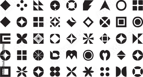 Sharp Geometric Diamond and Monogram Vector Icons Set - Minimalist Black Symbols for Corporate Identity and Technical Design