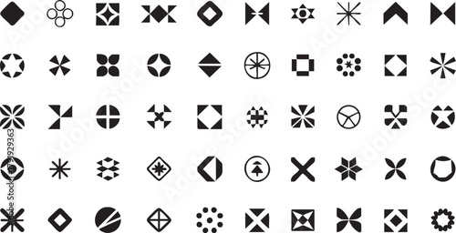 Sharp Geometric Star and Abstract Cross Icons Set - Minimalist Black Vector Symbols for Logo, UI, and Technical Design