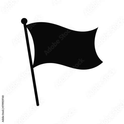 Black flag silhouette waving on a flagpole against a white background