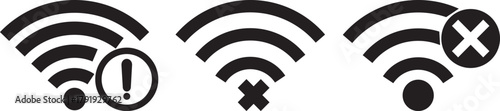 Wifi and wireless problem icon or no wifi icon set. wifi signal with a prohibition symbol. representing no internet connection. wireless problem icon or no wifi icon set