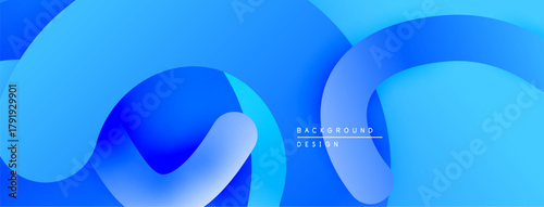 Abstract blue design features flowing shapes, gradients. Modern aesthetic suitable for backgrounds, presentations. Smooth curves create dynamic composition.