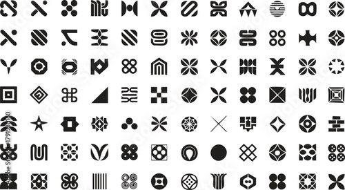 Massive Abstract Geometric Vector Symbols Collection - Minimalist Black Icons Set for Futuristic Logo and Branding Design