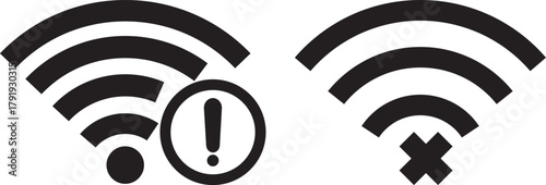 Wifi and wireless problem icon or no wifi icon set. wifi signal with a prohibition symbol. representing no internet connection. wireless problem icon or no wifi icon set